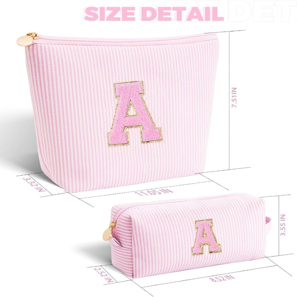 Makeup Bag Set Initials Cosmetic Bag Pink UNOPENED - Picture 2 of 7
